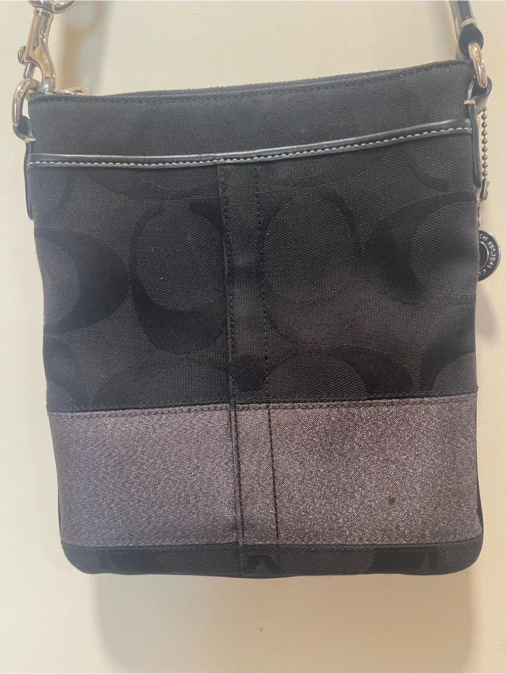 Coach Signature glitter stripe swing pack crossbody bag with hangtag